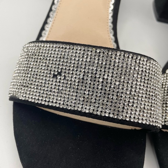 London Fog Nikki2 suede rhinestone block heel black sandals women’s Size 10W - Picture 12 of 12